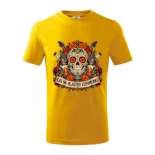 Mexická rocková lebka s kytarami a pivem