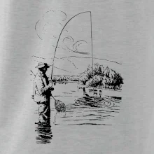 Kreslený rybář s podběrákem