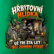 Hřbitovní hlídka kostlivec vrátný s pivem