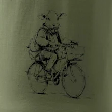 Kráva v obleku na kole