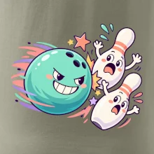 Bowling vtipná koule honí vystrašené kuželky