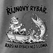 Říjnový rybář v loďce s obří štikou