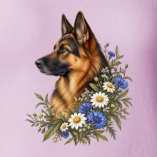 Německý ovčák s květinami - přírodní portrét