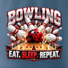 Bowlingová koule a kuželky eat sleep repeat