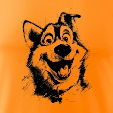 Černobílá karikatura husky