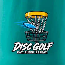 Discgolfový koš s letícím diskem eat sleep repeat