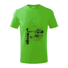 Kreslený rybář s podběrákem