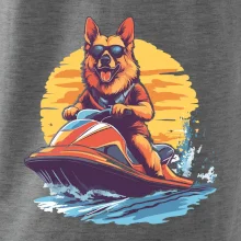 Německý ovčák na vodním skútru