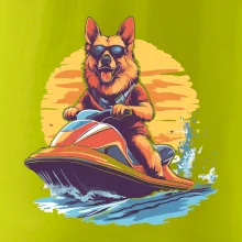 Německý ovčák na vodním skútru