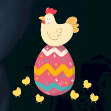 Slepice sedící na velikonočním vejci