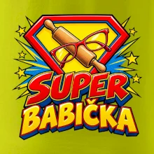 Super babička komiksový znak s válečkem a brýlemi