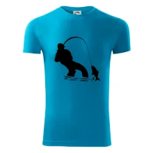 Rybář tahající rybu