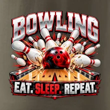 Bowlingová koule a kuželky eat sleep repeat