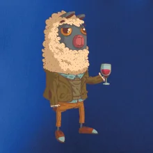 Alpaka s vínem muž