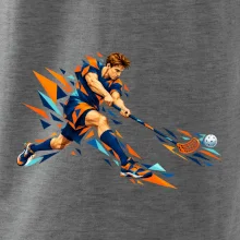 Florbalový útočník v oranžových polygonech