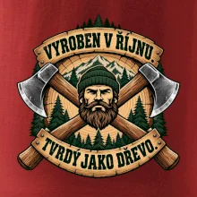 Dřevorubec vyroben v říjnu s překříženými sekerami