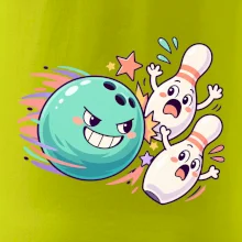 Bowling vtipná koule honí vystrašené kuželky