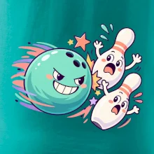 Bowling vtipná koule honí vystrašené kuželky
