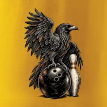 Bowling havran s koulí a kuželkou