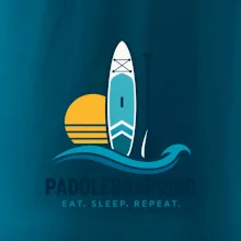 Paddleboard s pádlem při západu slunce eat sleep repeat
