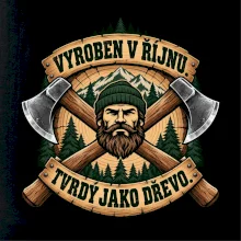 Dřevorubec vyroben v říjnu s překříženými sekerami