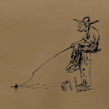 Kreslený rybář na pařezu