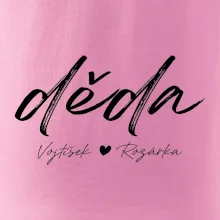 Děda Tričko se jmény dětí psací písmo