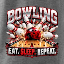 Bowlingová koule a kuželky eat sleep repeat