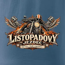 Listopadový motorkář se strojem a ohnivými křídly