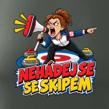 Rozzuřený curlingový skip s megafonem