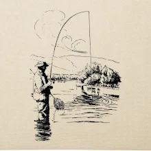 Kreslený rybář s podběrákem