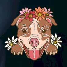 Americký stafordširský teriér hlava s květinami