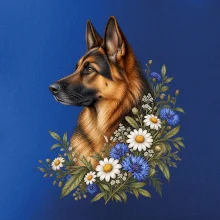 Německý ovčák s květinami - přírodní portrét