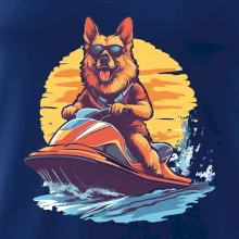 Německý ovčák na vodním skútru