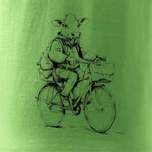 Kráva v obleku na kole