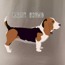 Basset hound pes s nápisem