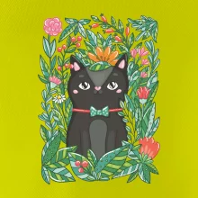 Kočka s květy malovaná