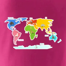 Světové kontinenty s názvy a zvířátky