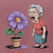 Stará paní plive na fialu