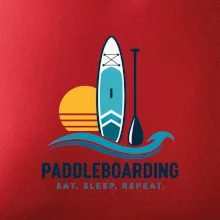 Paddleboard s pádlem při západu slunce eat sleep repeat