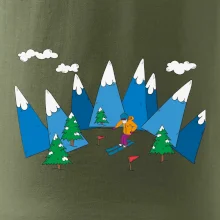 Lyžař a barevné hory