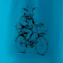 Kráva v obleku na kole