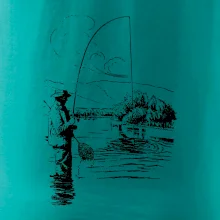 Kreslený rybář s podběrákem