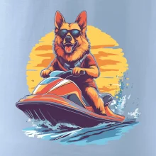 Německý ovčák na vodním skútru