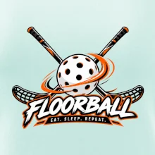 Florbalové hokejky s děrovaným míčkem eat sleep repeat