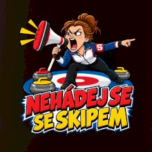 Rozzuřený curlingový skip s megafonem
