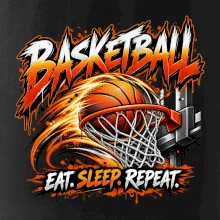 Basketbalový koš s míčem eat sleep repeat