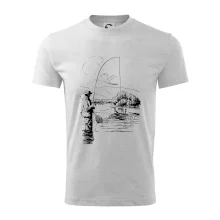 Kreslený rybář s podběrákem