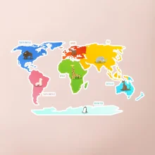 Světové kontinenty s názvy a zvířátky