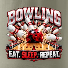 Bowlingová koule a kuželky eat sleep repeat